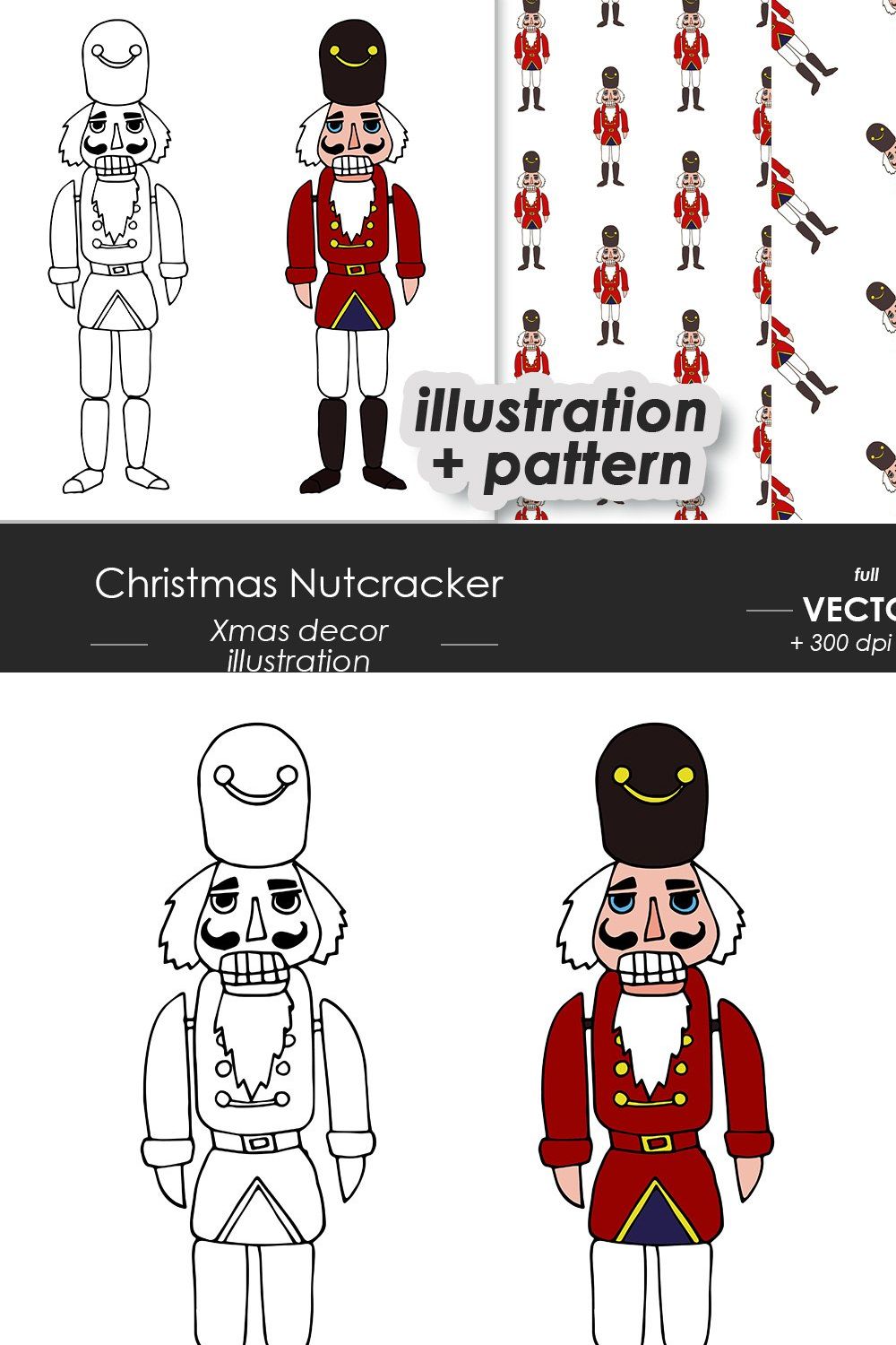Christmas Nutcracker vector set pinterest preview image.