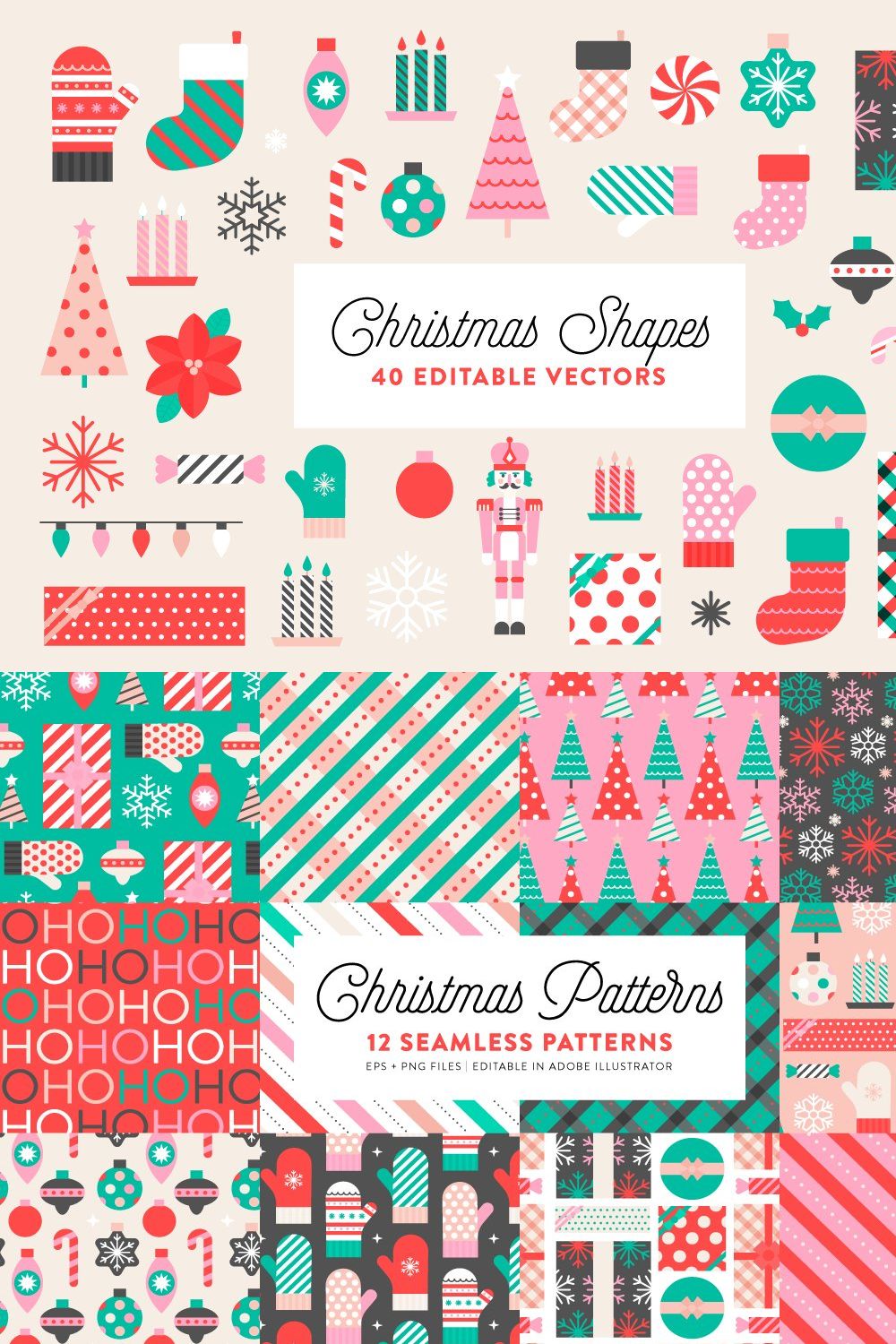 Christmas Shapes & Patterns pinterest preview image.