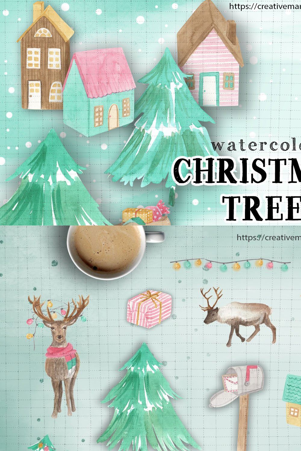 Christmas tree watercolor clipart pinterest preview image.