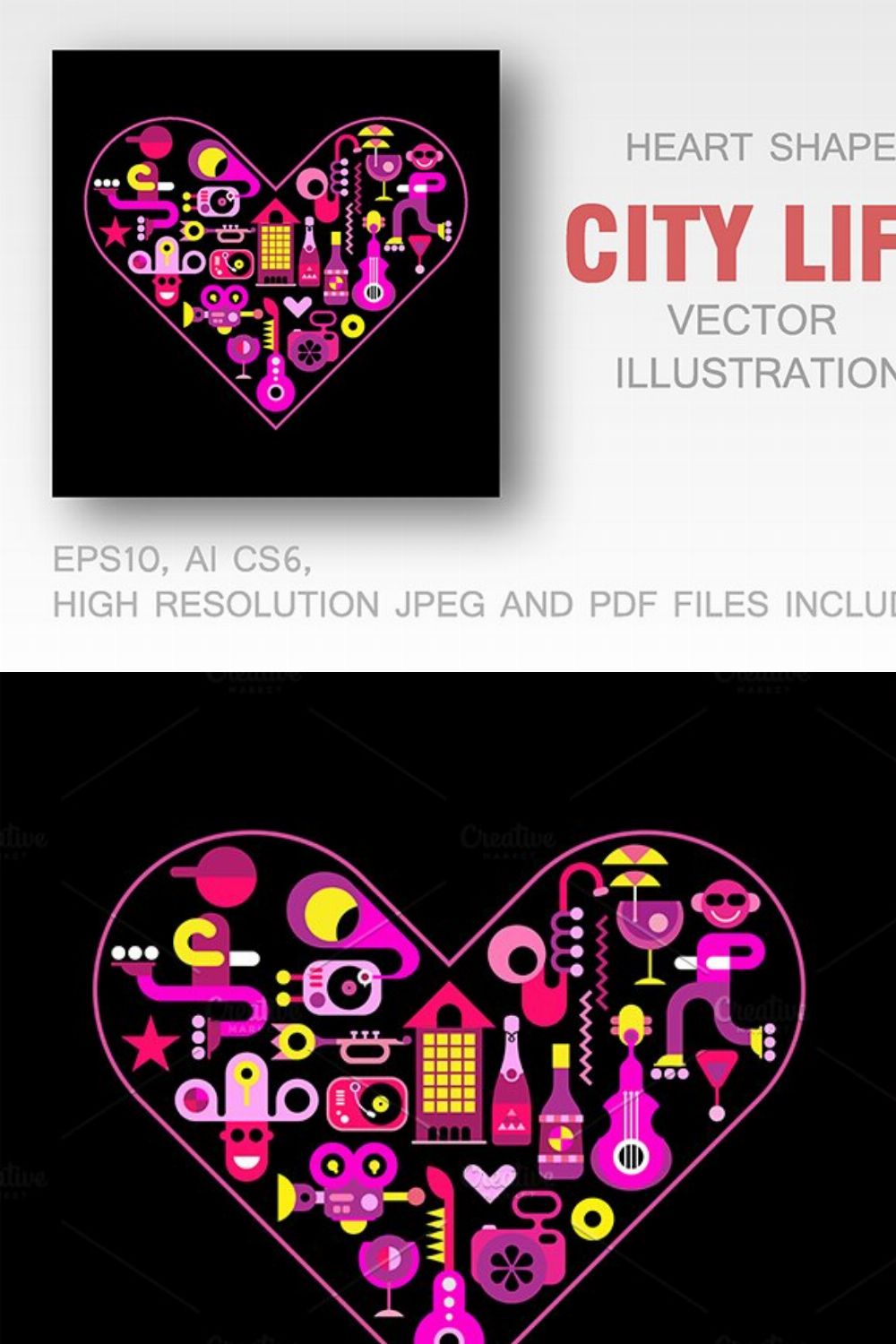 City Life heart shape vector pinterest preview image.
