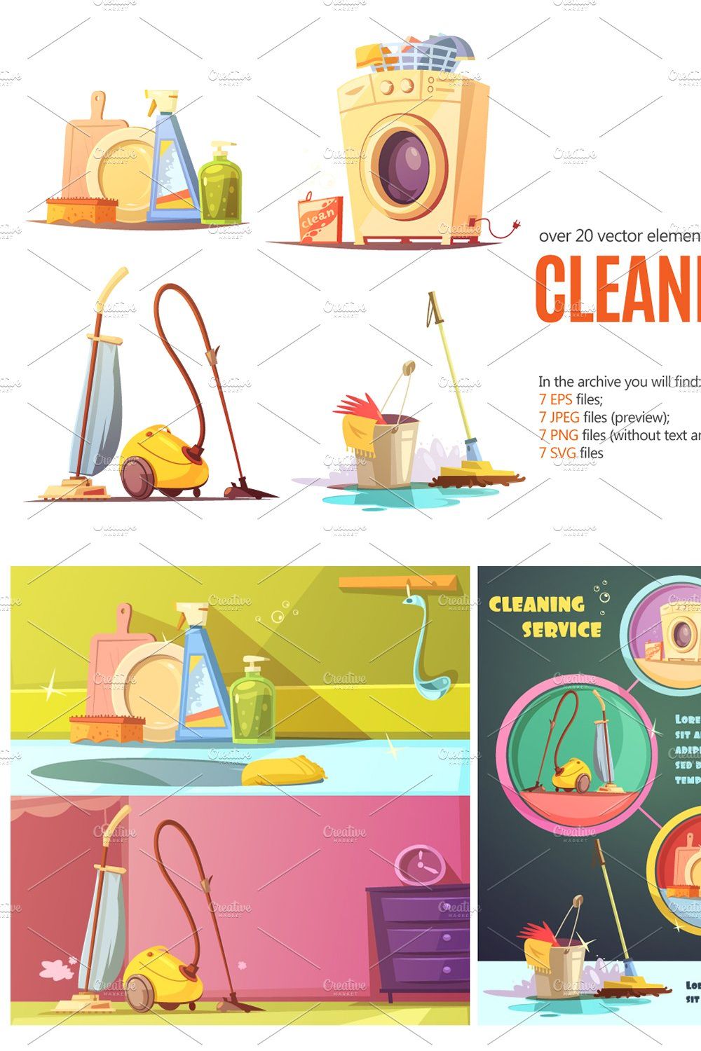 Cleaning Cartoon Set pinterest preview image.
