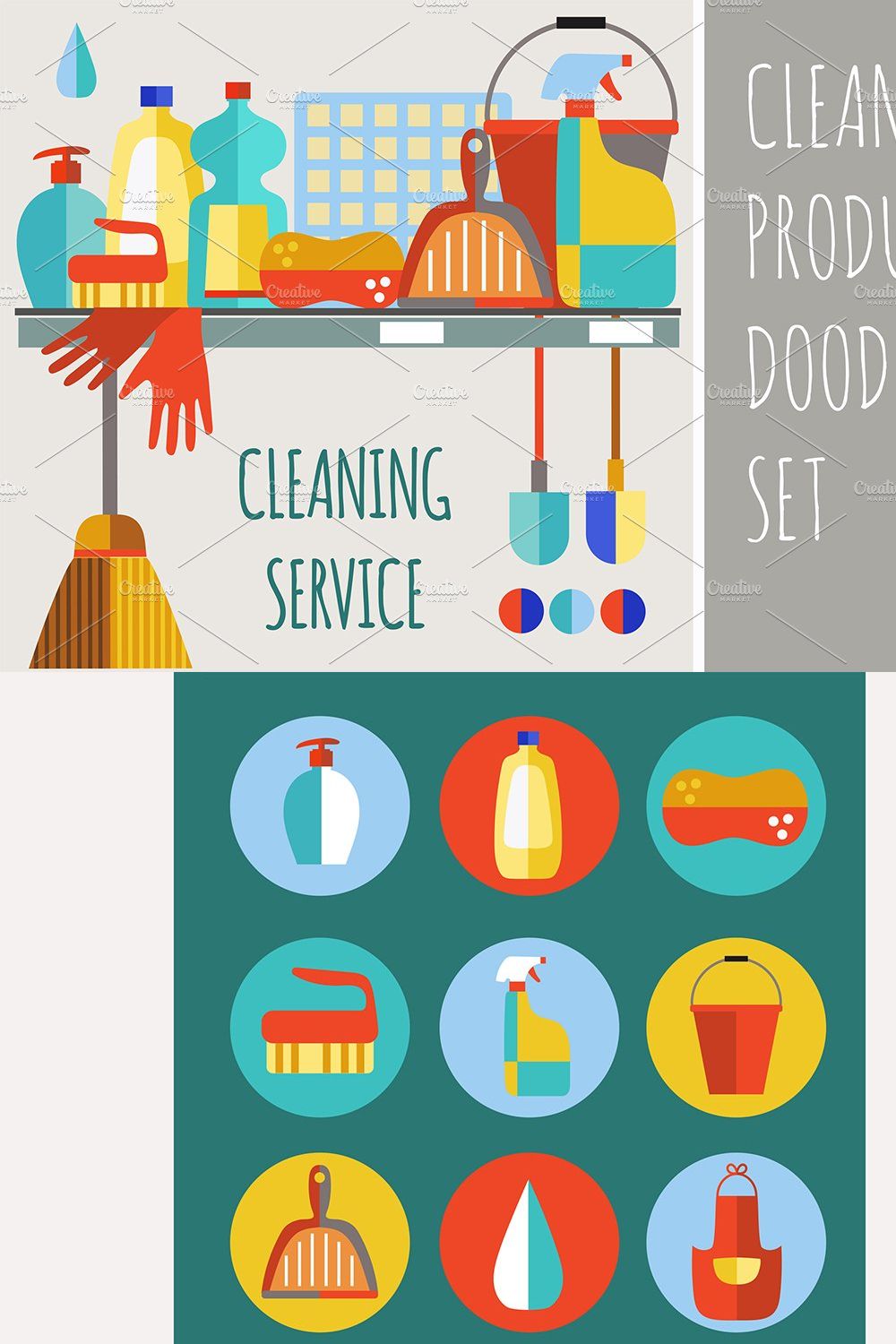Cleaning product icon set pinterest preview image.