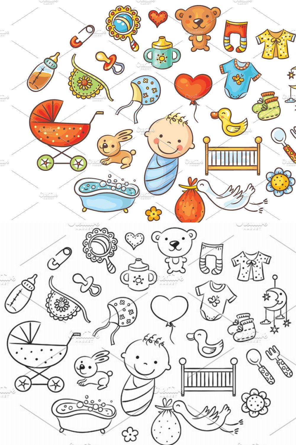Colorful Cartoon Baby Set pinterest preview image.