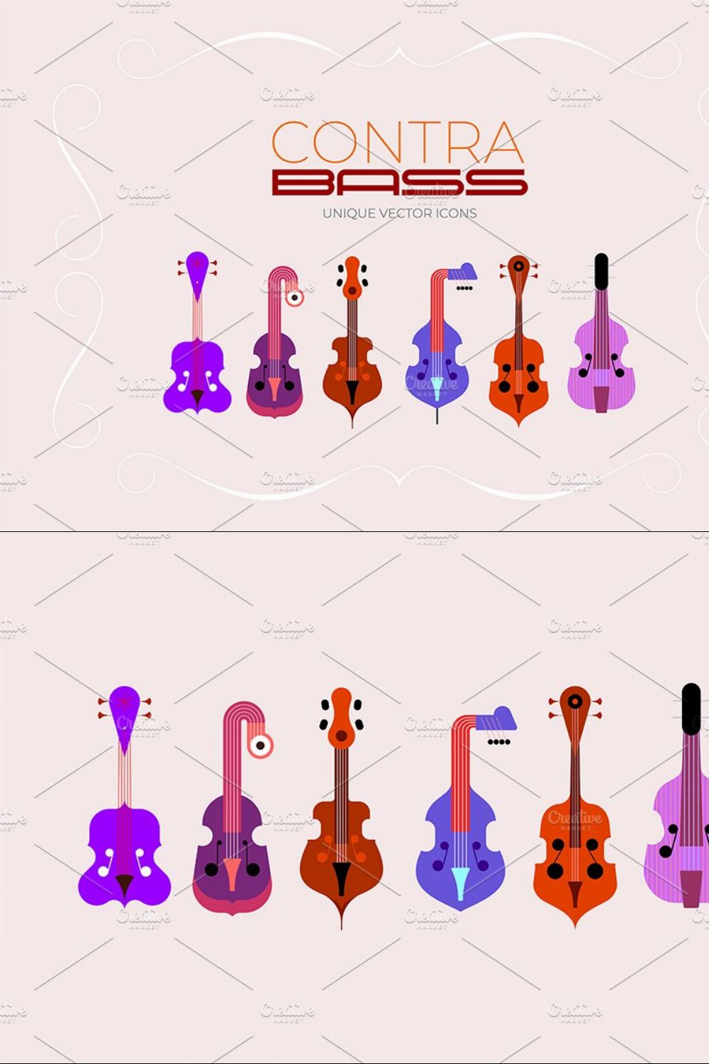 Contrabass, Double Bass vector icons pinterest preview image.