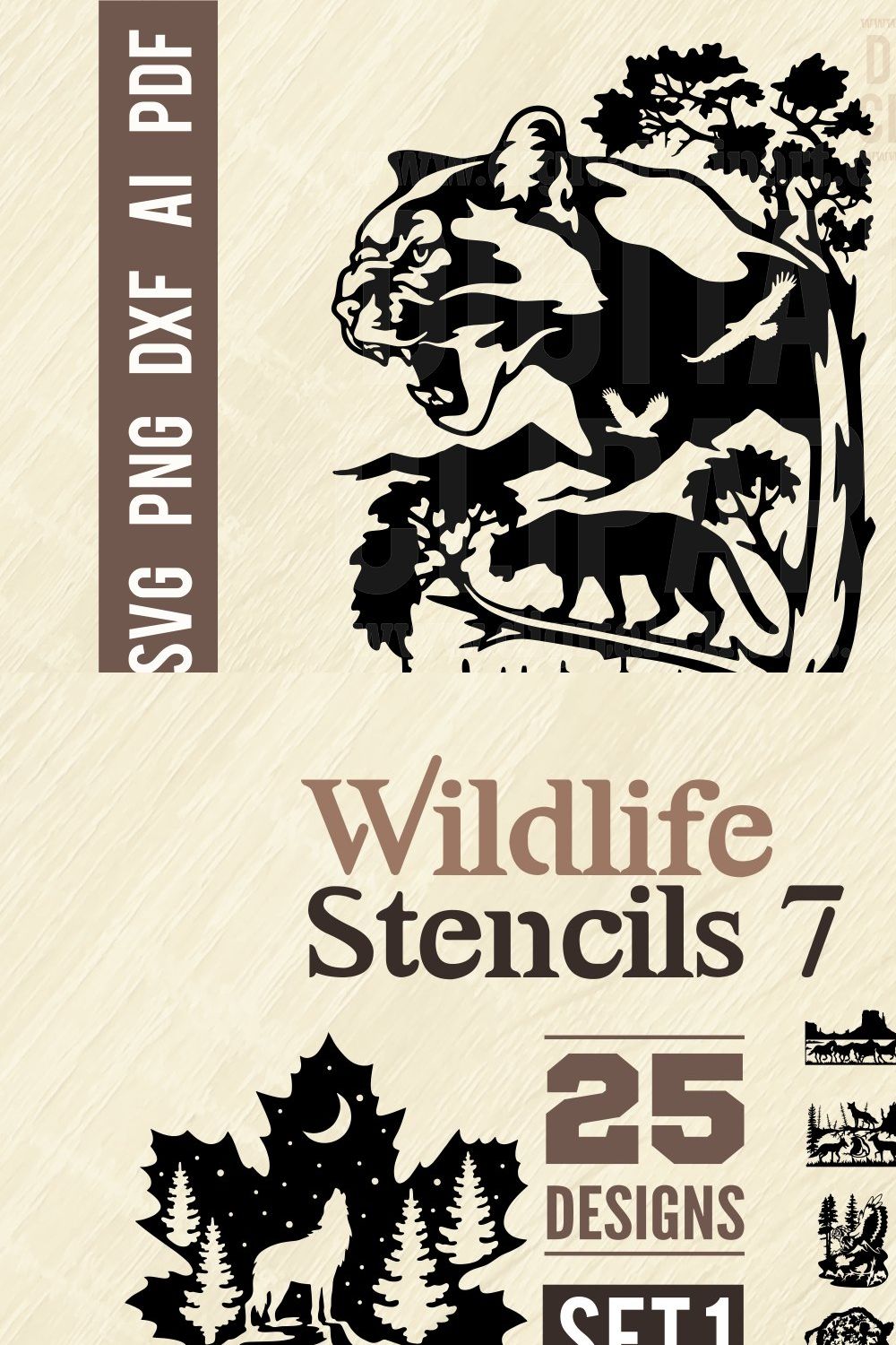 Cougar SVG File - Wildlife Stencils pinterest preview image.