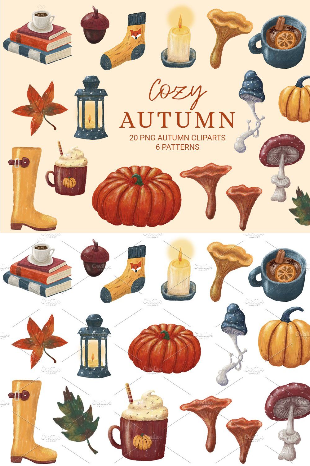 Cozy autumn cliparts, fall set, png pinterest preview image.