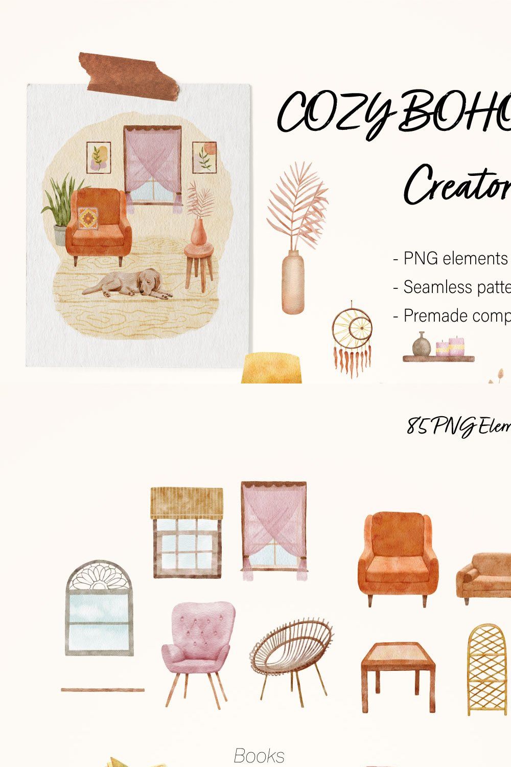 Cozy Boho Collection Room Creator pinterest preview image.