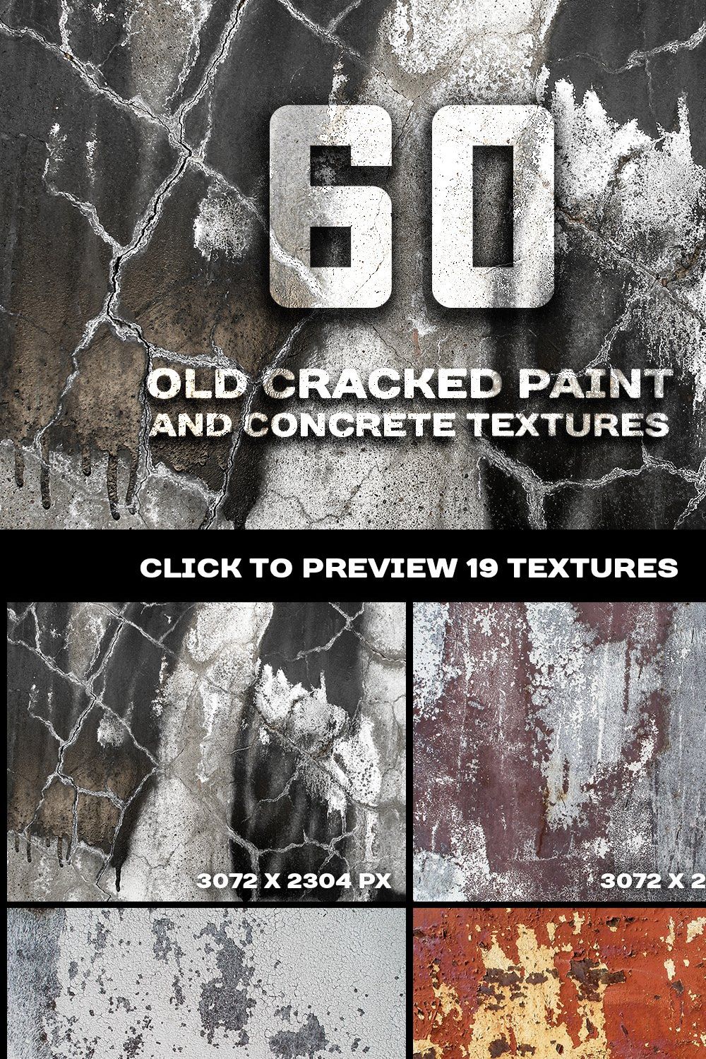 Cracked paint and concrete textures pinterest preview image.