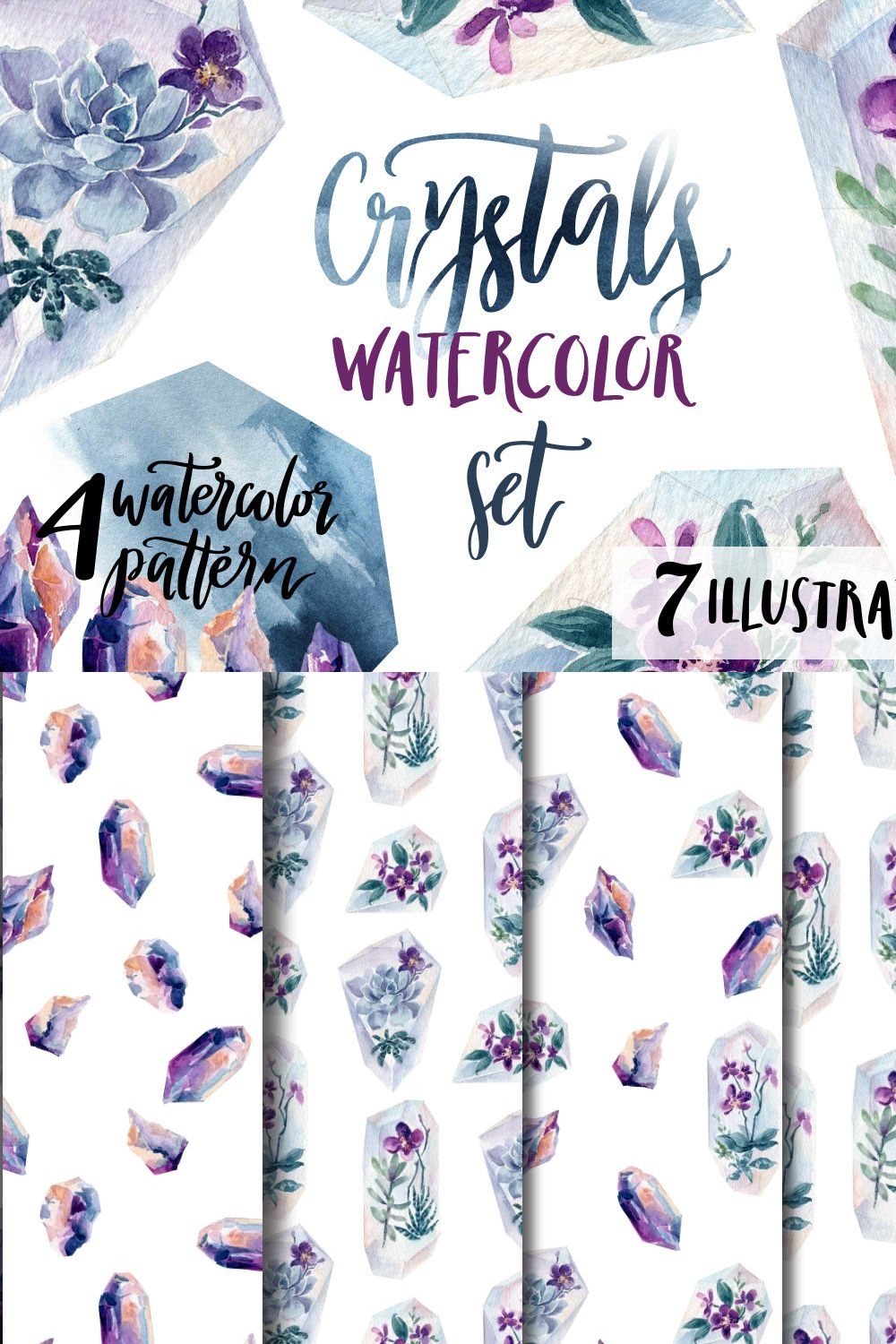 Crystal watercolor set pinterest preview image.