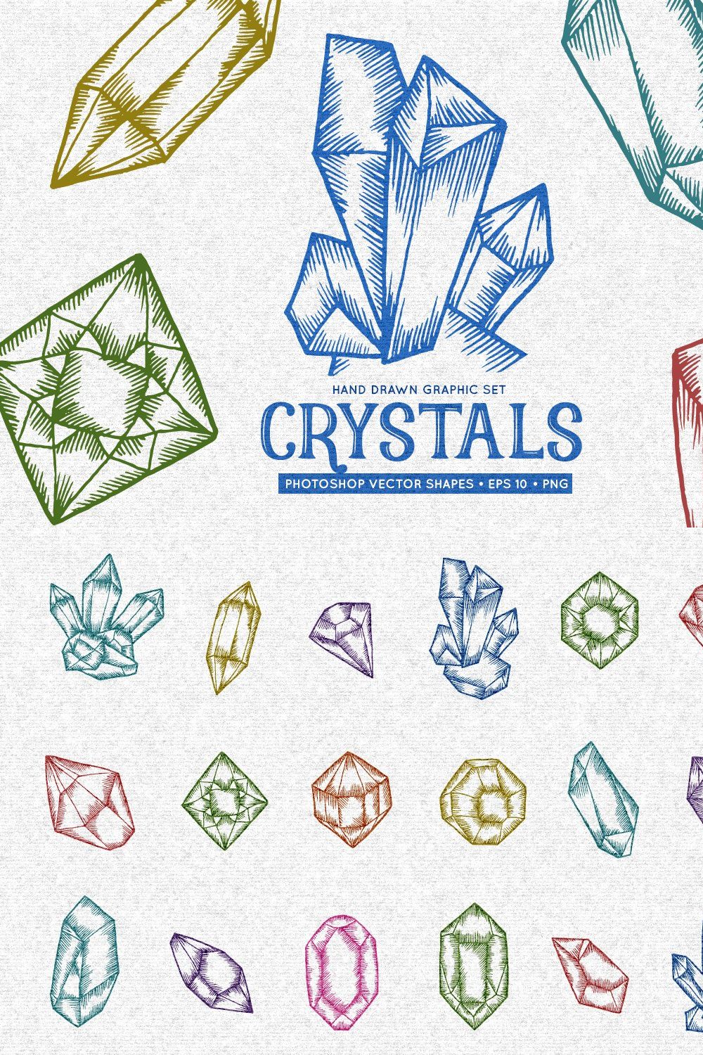 Crystals hand drawn graphic set pinterest preview image.