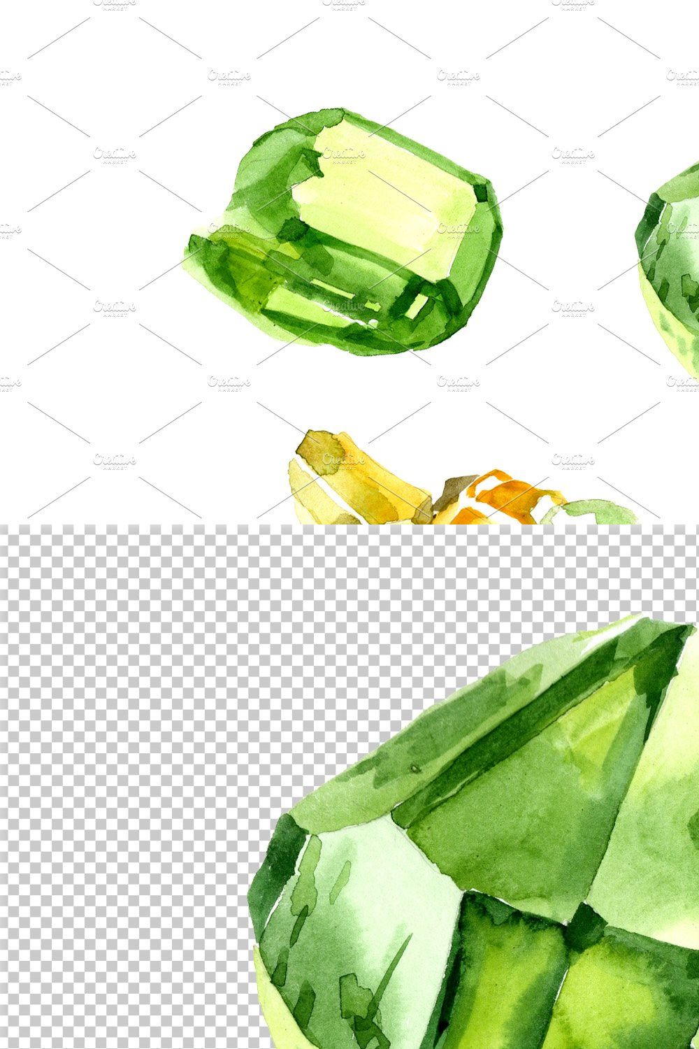 Crystals of color emerald PNG set pinterest preview image.