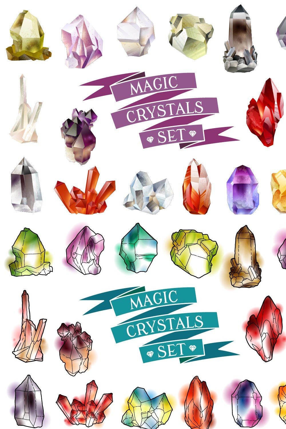 Crystals set pinterest preview image.