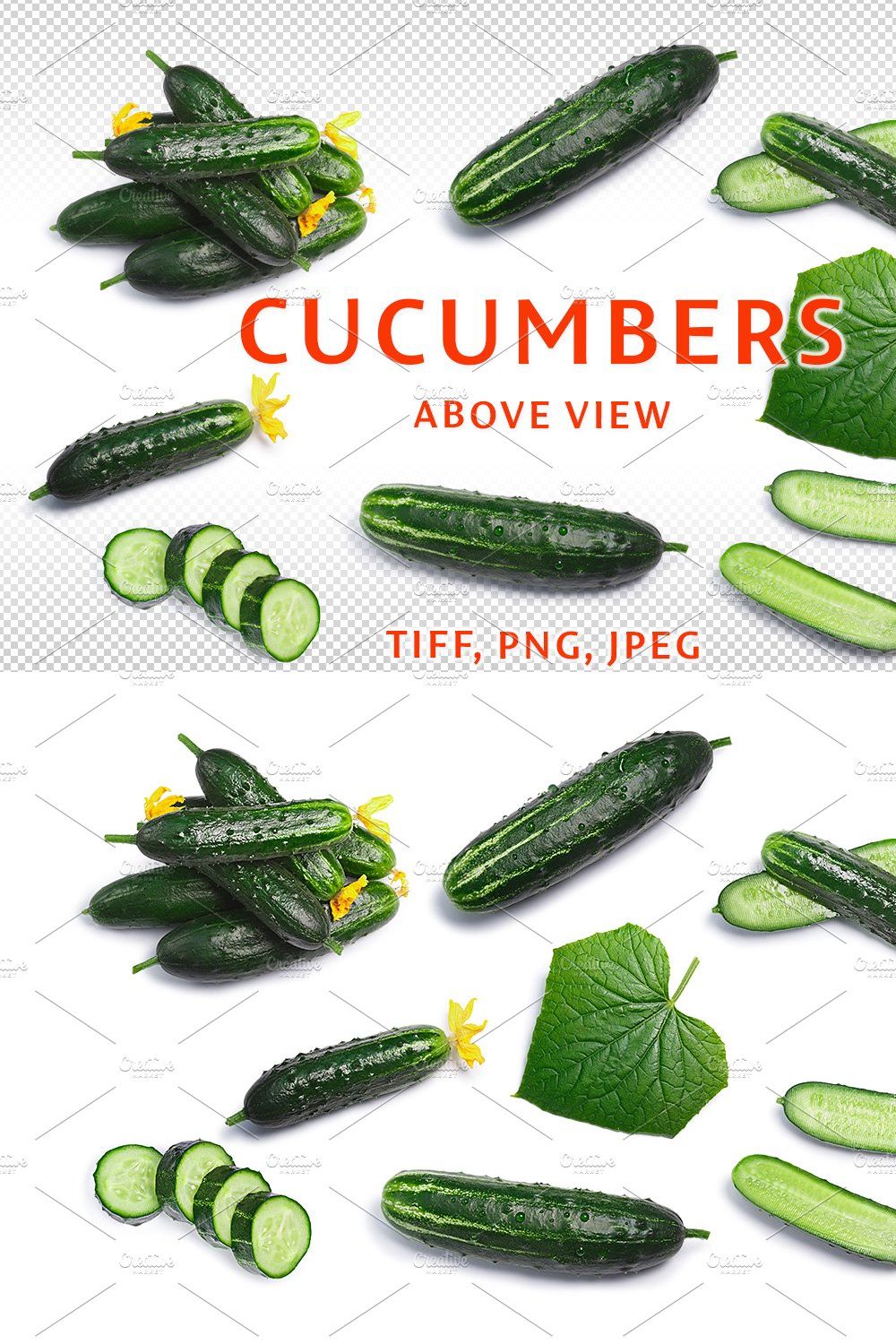 Cucumbers above pinterest preview image.