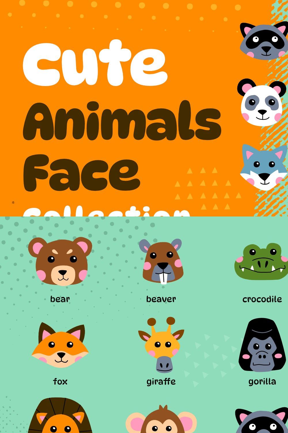 Cute Animals Face Collection Vol 1 pinterest preview image.