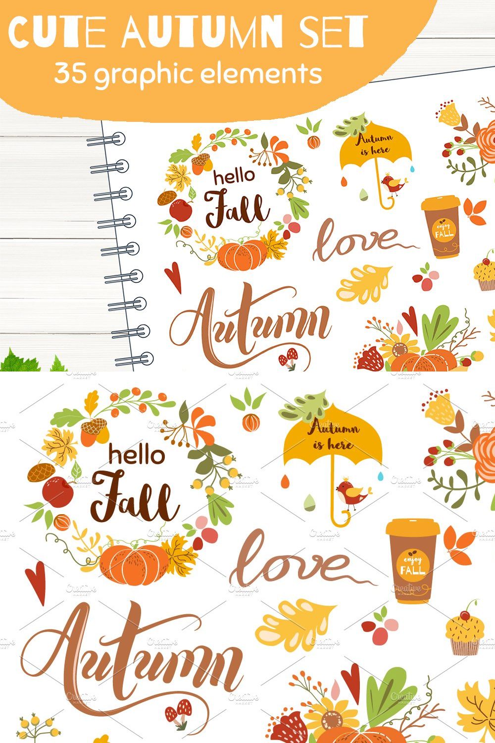 Cute fall clipart. Autumn logo set pinterest preview image.