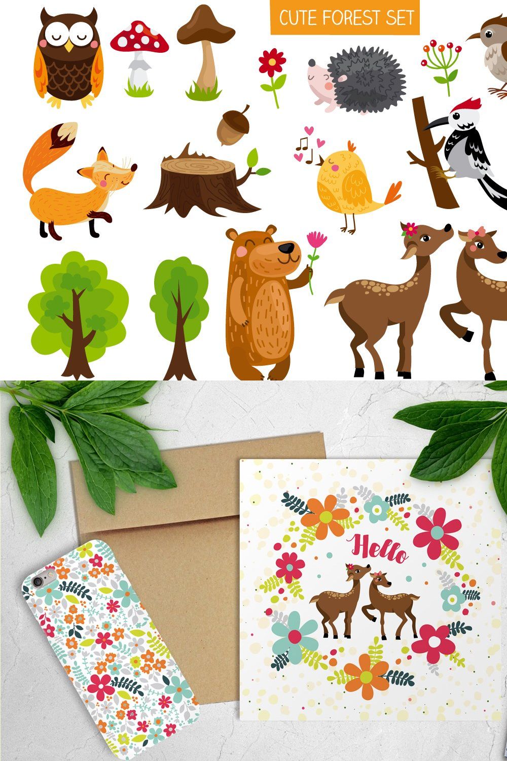 Cute forest set pinterest preview image.