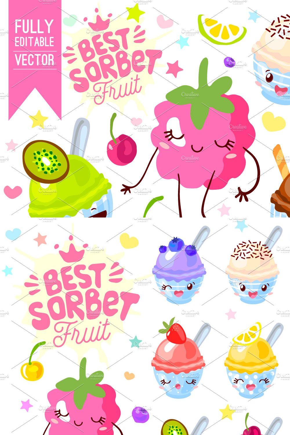 Cute Fruits Sorbet Characters MINI pinterest preview image.