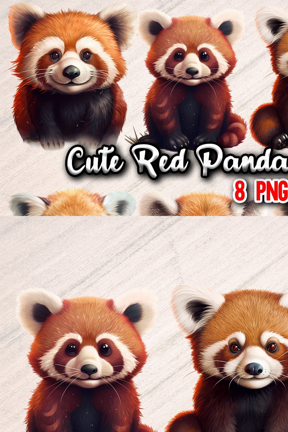 Cute Red Panda Sublimation - 8 PNGs pinterest preview image.