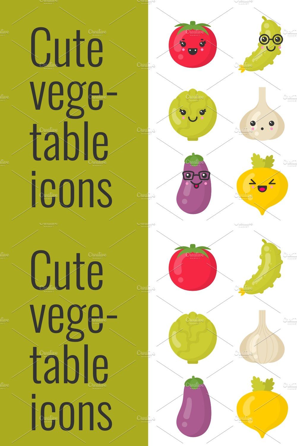 Cute vegetable icons pinterest preview image.