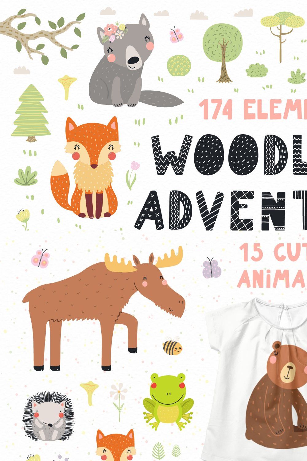 Cute Woodland Animals Art & Patterns pinterest preview image.