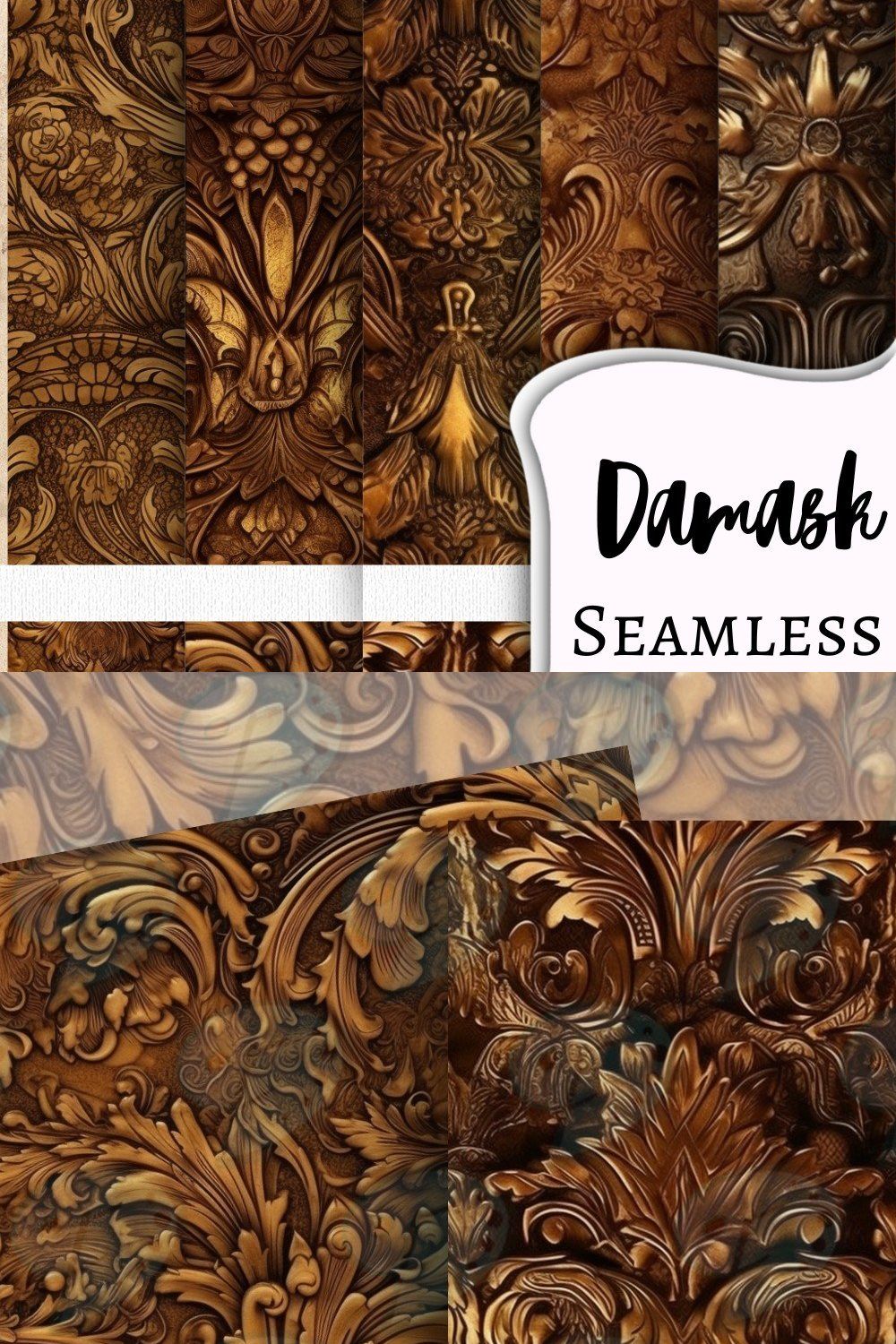 Damask Leather Pattern Papers pinterest preview image.