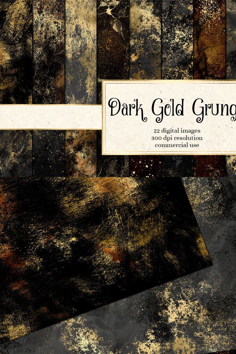 Dark Gold Grunge Textures pinterest preview image.