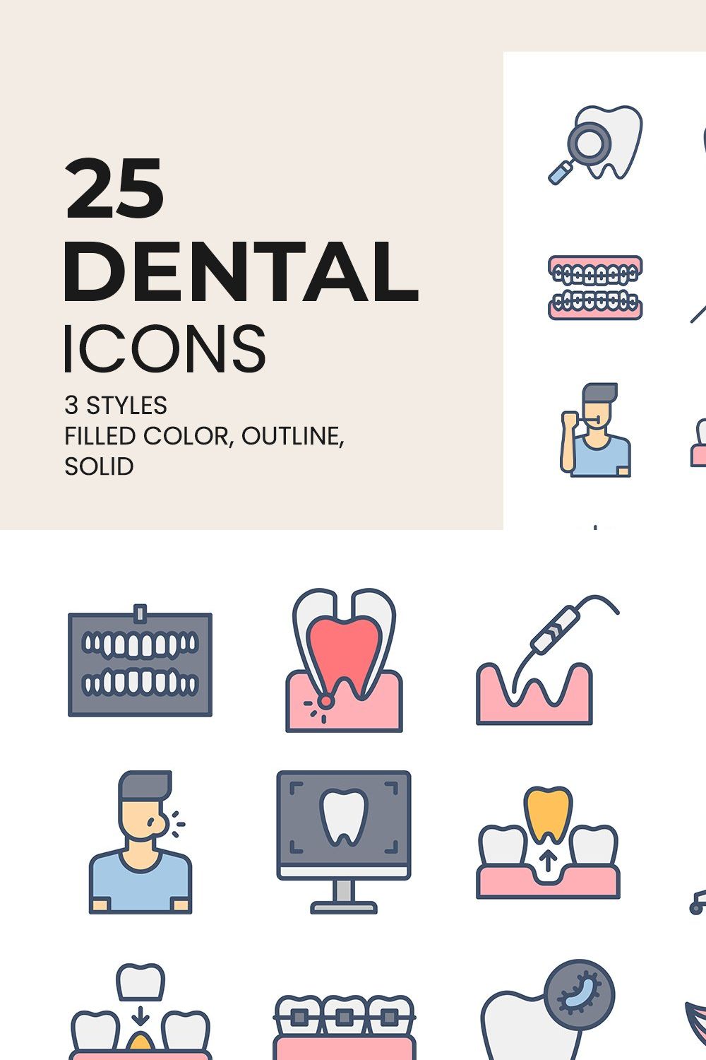 Dental Icon Pack 3 Styles pinterest preview image.
