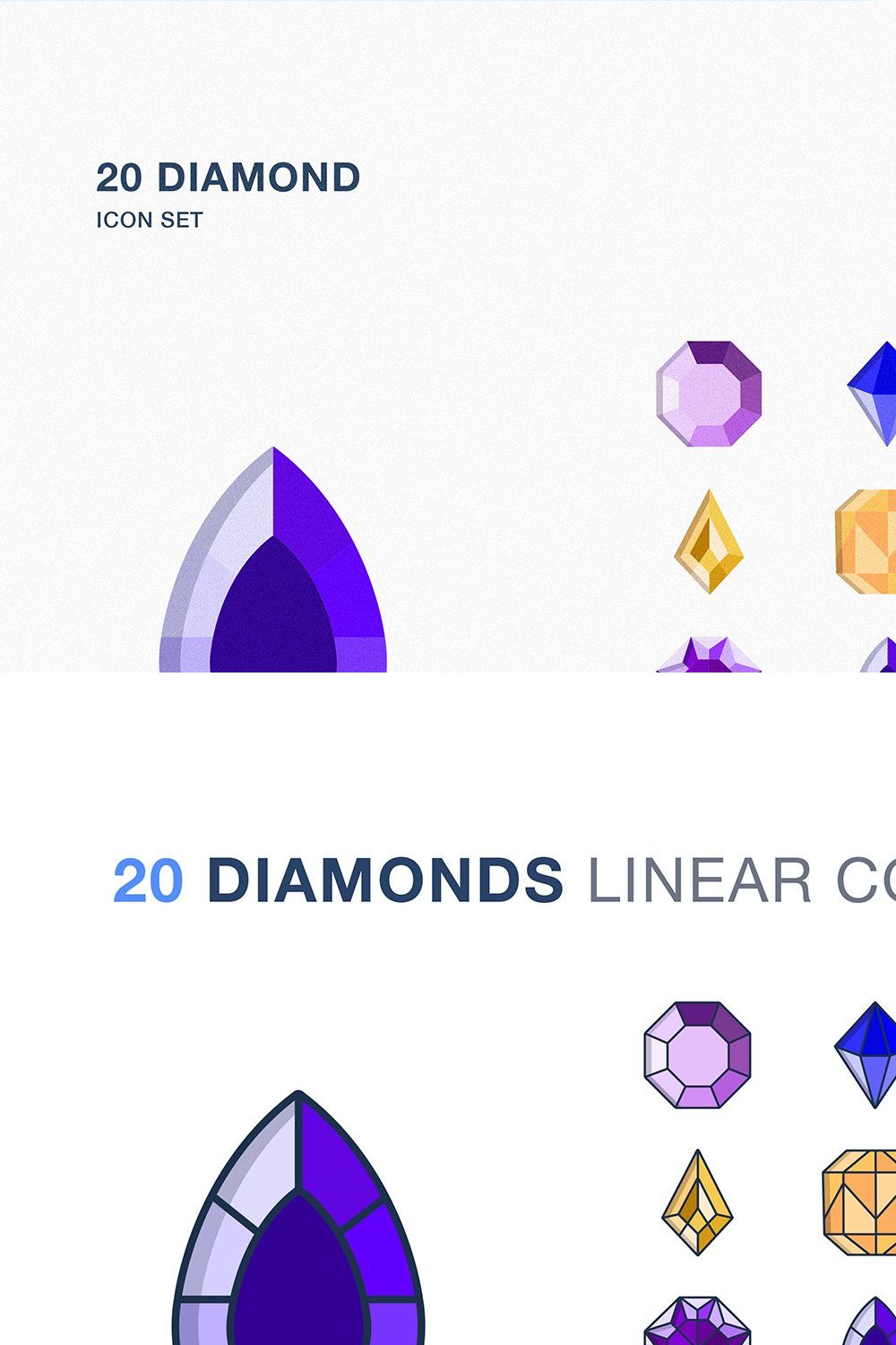 Diamond and gems icon set pinterest preview image.