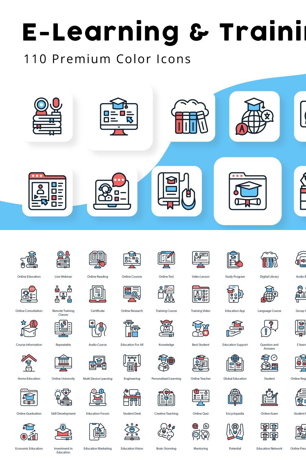 E-Learning and Training Color Icons pinterest preview image.