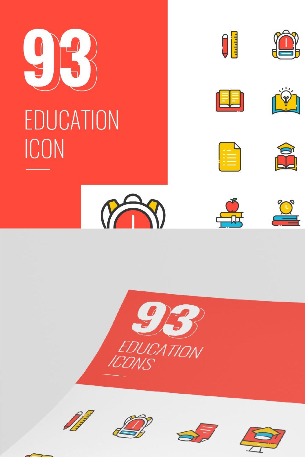 Education Icons Set pinterest preview image.