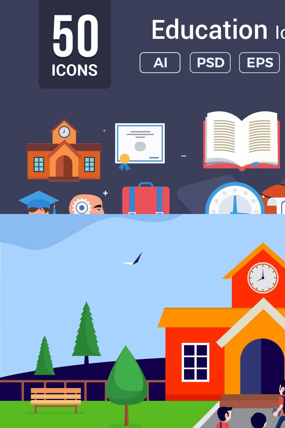 Education Vector Icons V2 pinterest preview image.