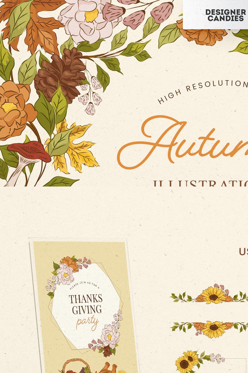 Fall Autumn Illustrations Set pinterest preview image.