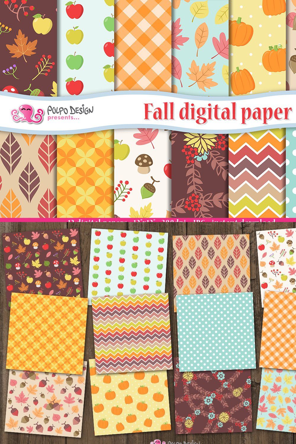 Fall digital paper pinterest preview image.