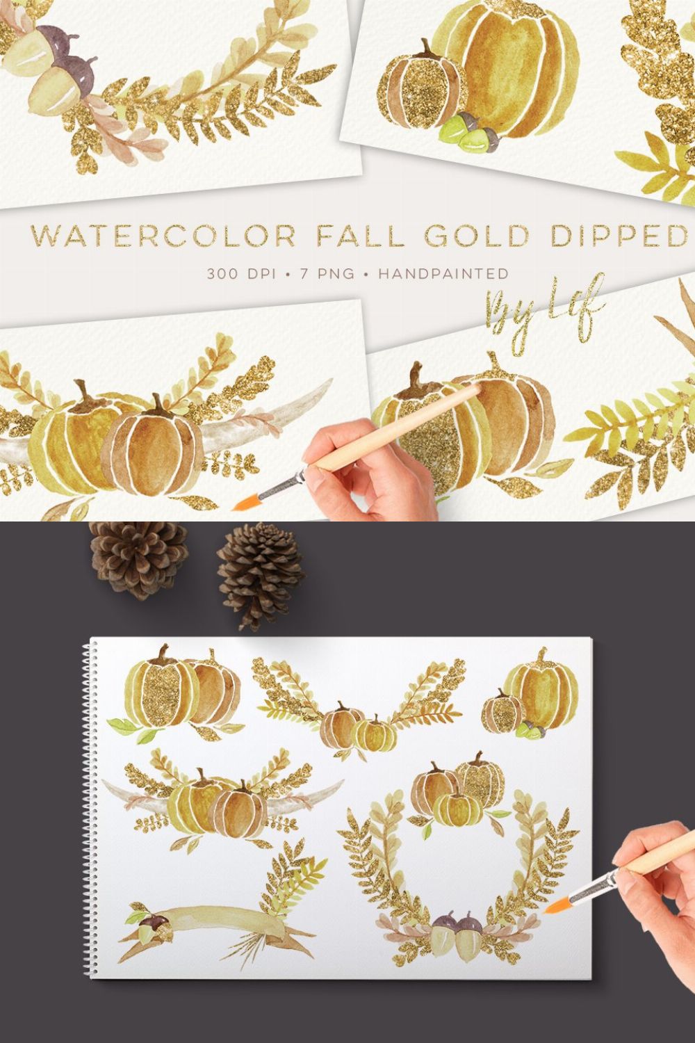 Fall Gold Dipped Watercolor Graphics pinterest preview image.