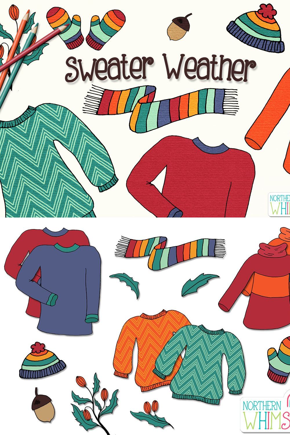 Fall Illustrations - Sweater Weather pinterest preview image.
