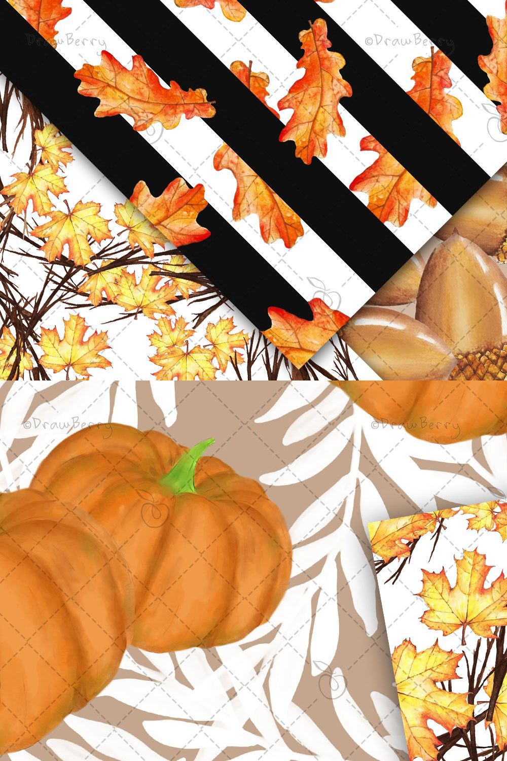 Fall Leaves Digital Patterns DP051 pinterest preview image.