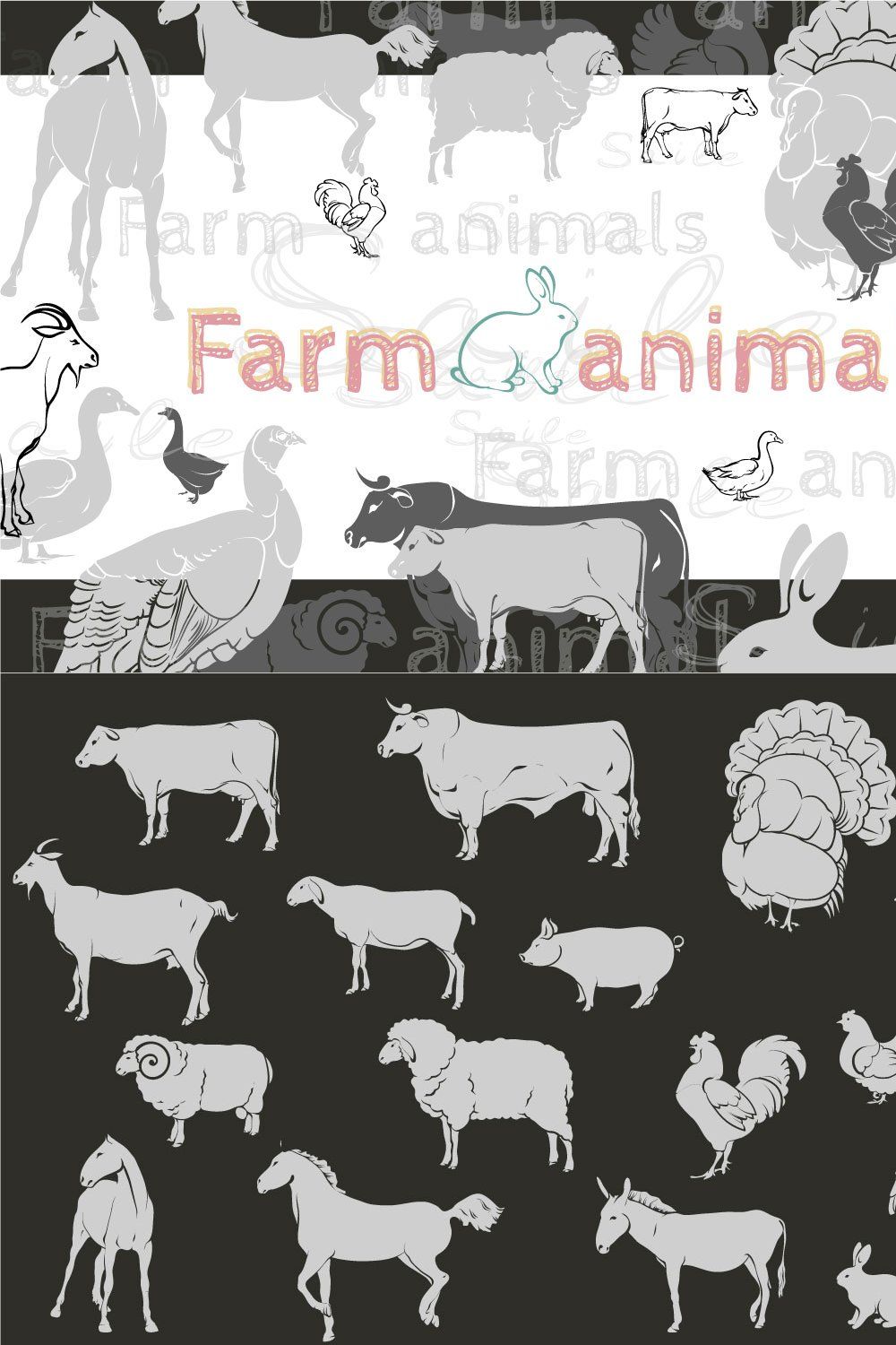 Farm animals pinterest preview image.