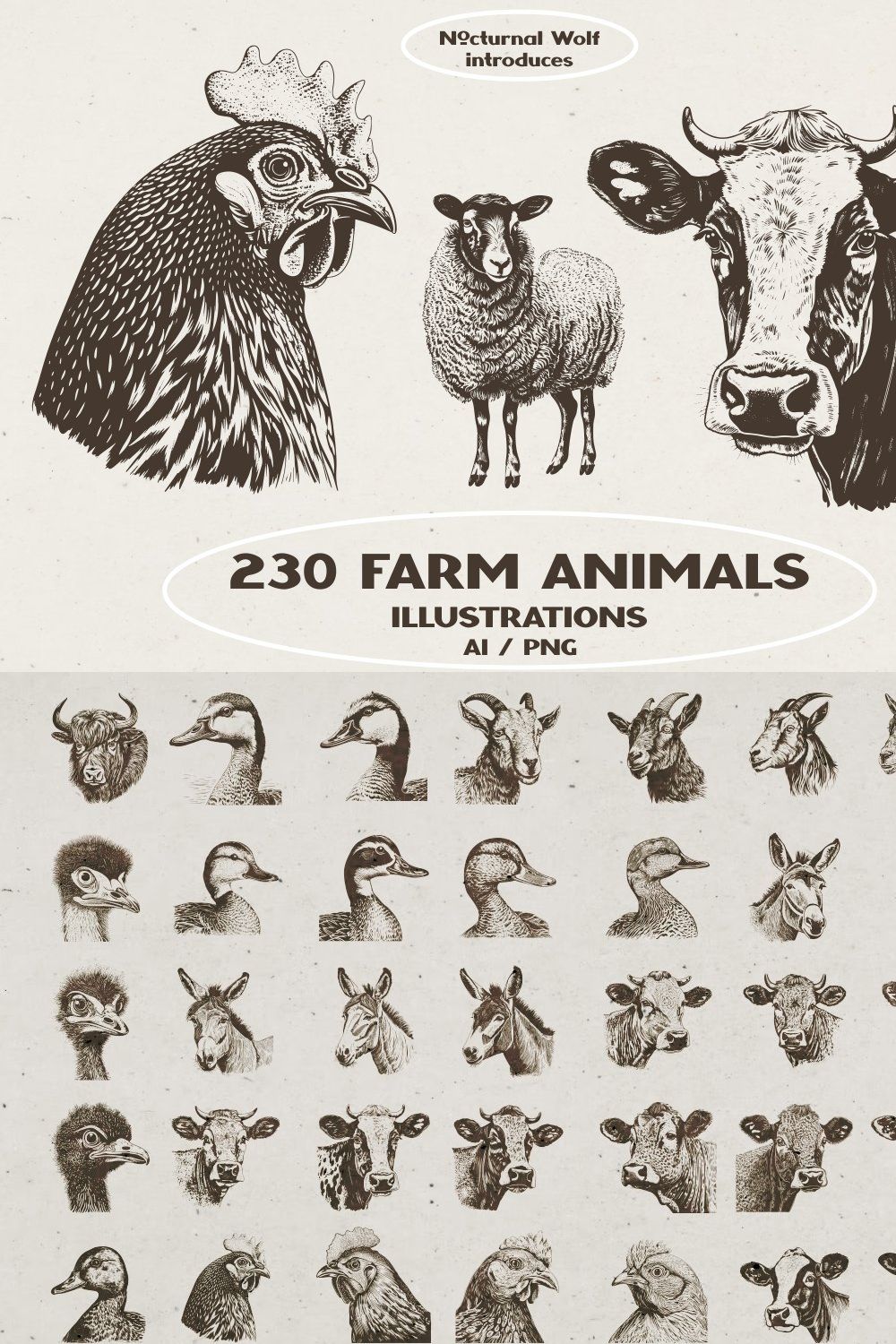 Farm Animals Illustrations pinterest preview image.