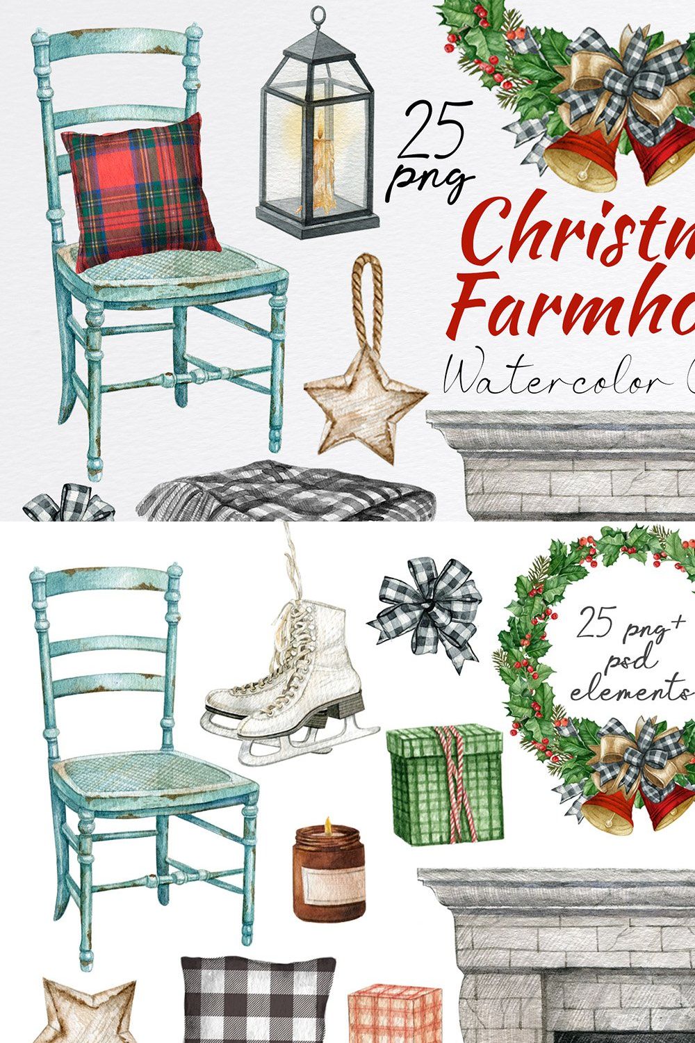 Farmhouse christmas decor clipart. pinterest preview image.