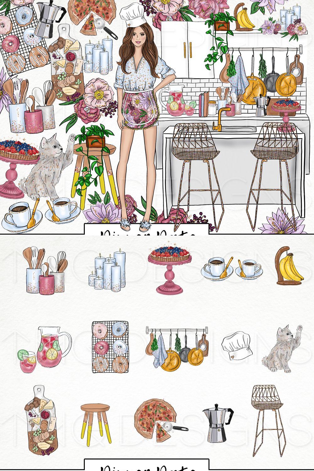 Fashion Girl Food Chef Clip Art pinterest preview image.