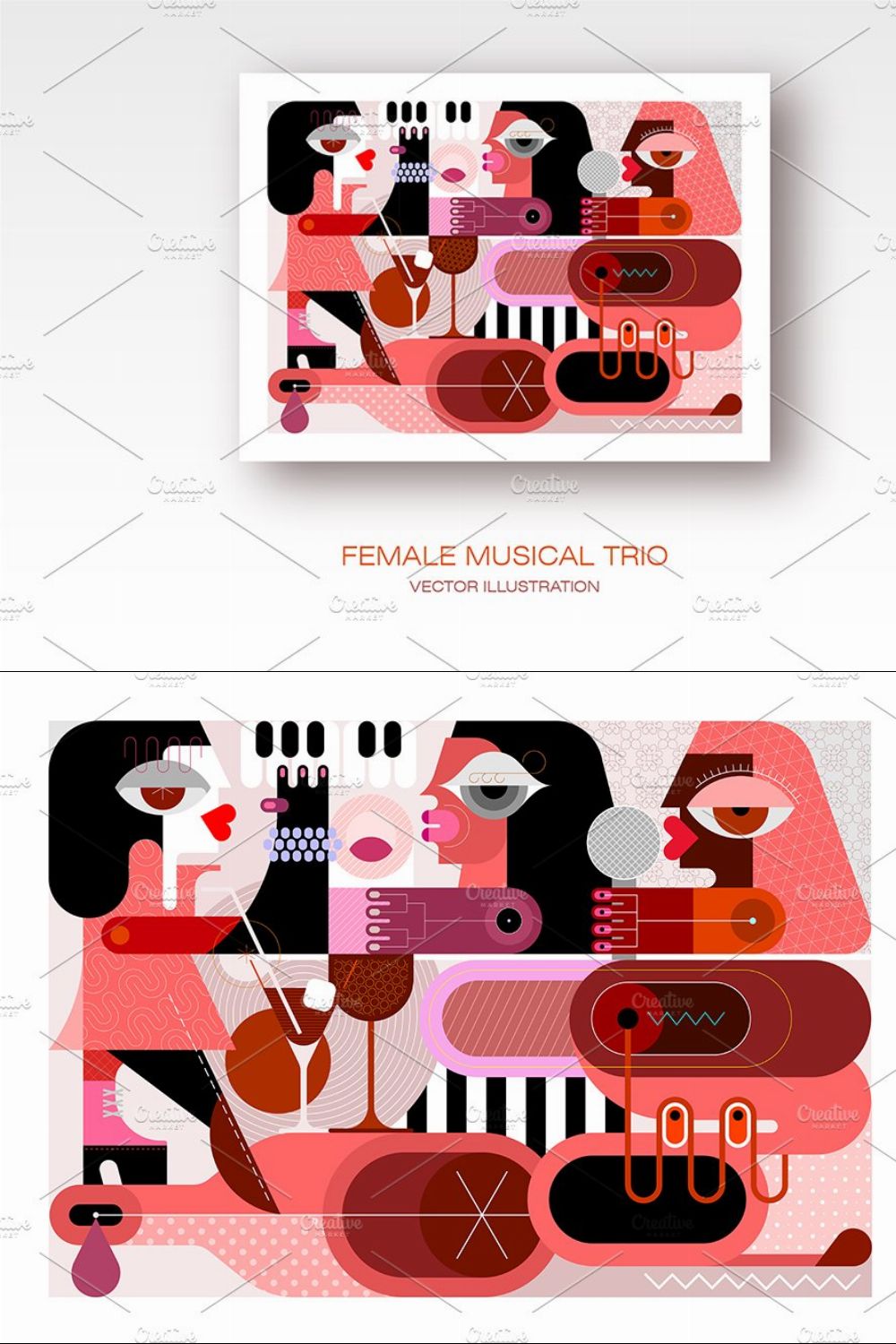 Female Musical Trio vector artwork pinterest preview image.