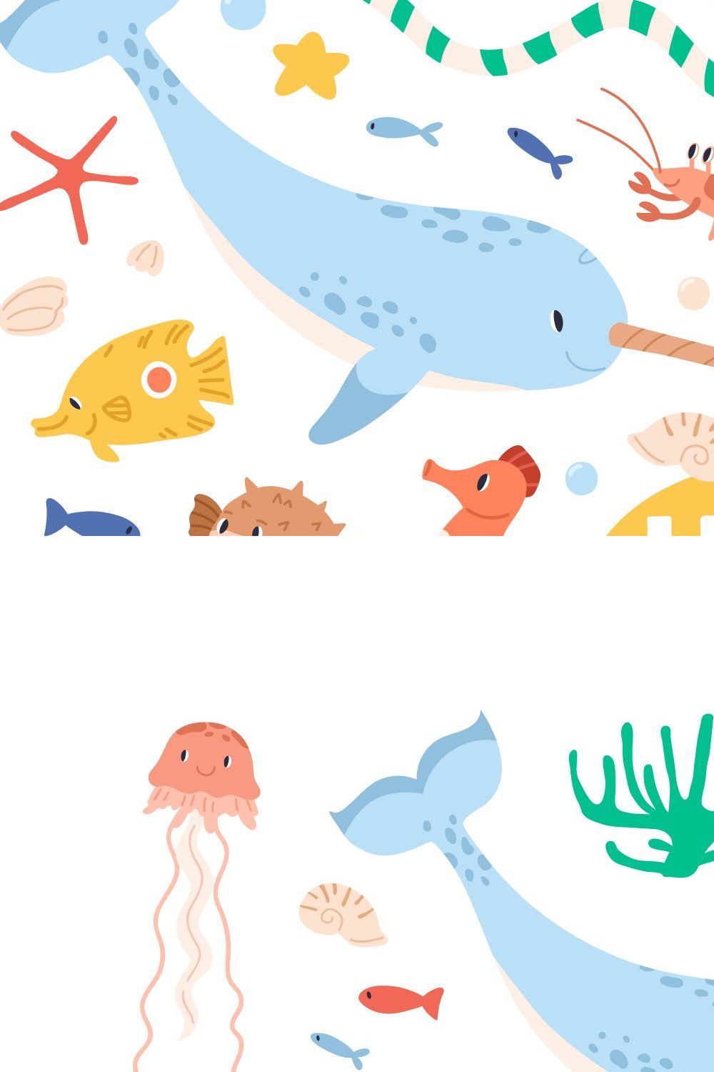 Fish and sea animals set pinterest preview image.