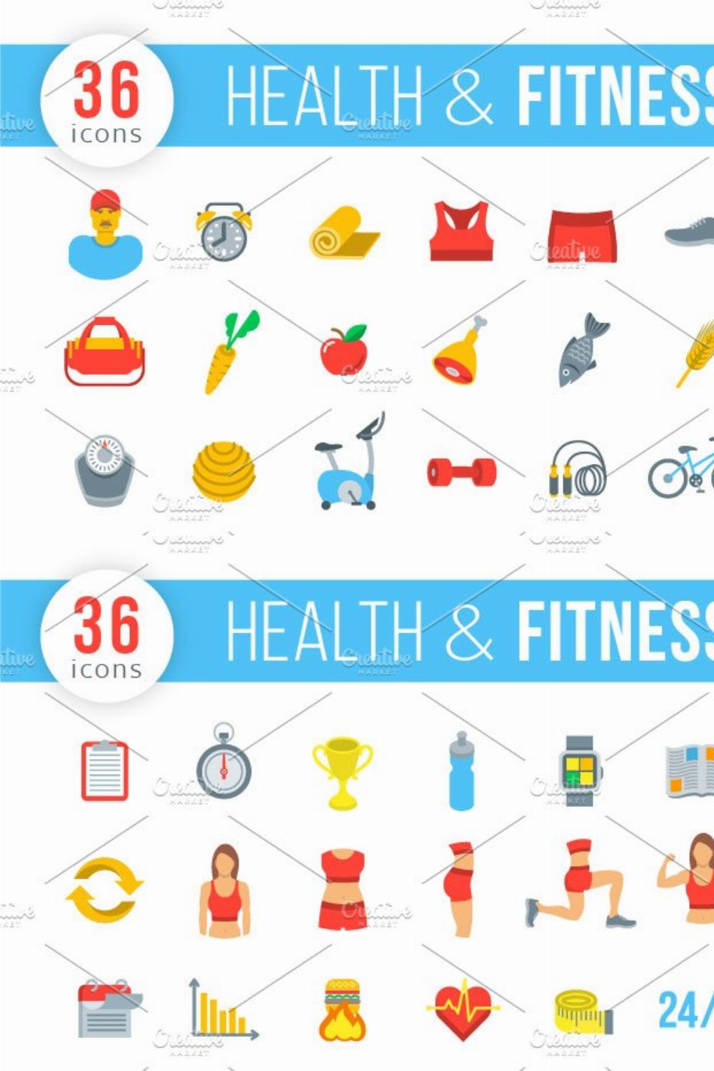 Fitness and Healthy Lifestyle Icons pinterest preview image.