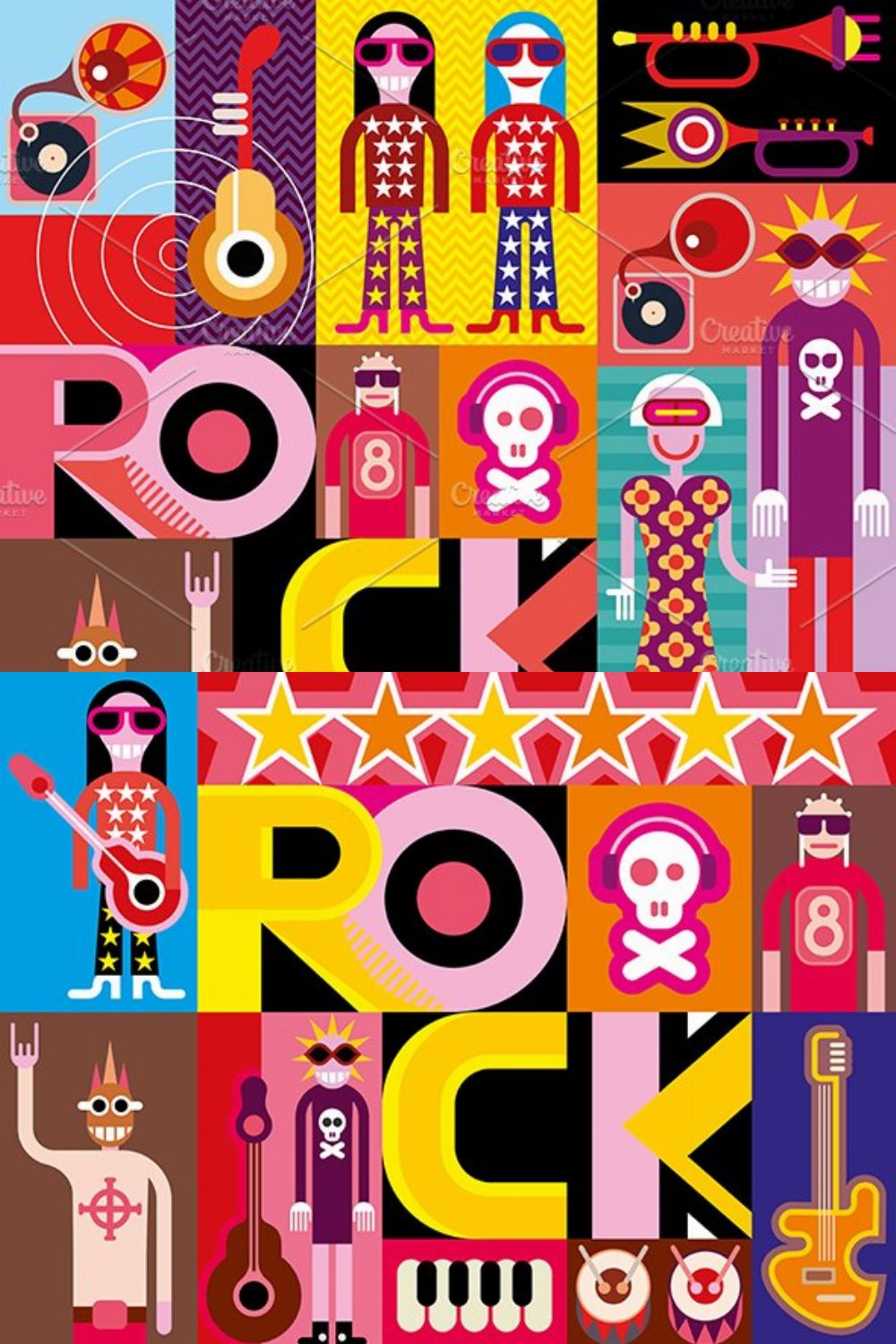 Five rock music posters pinterest preview image.