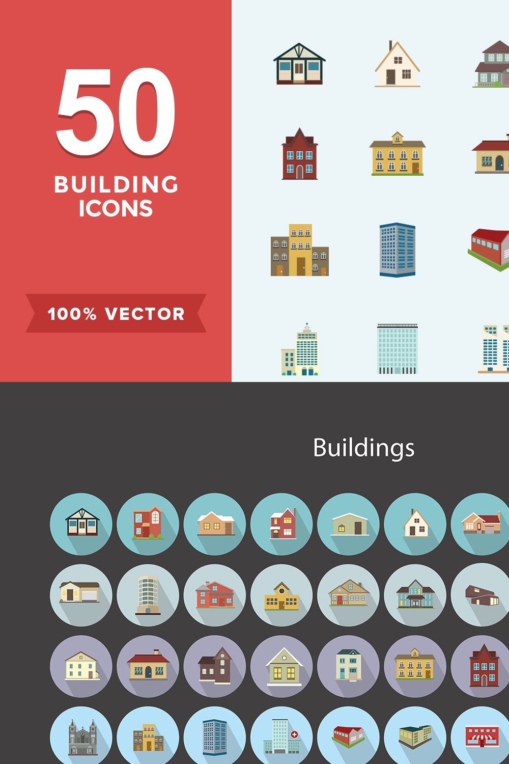 Flat Icons Buildings Set pinterest preview image.