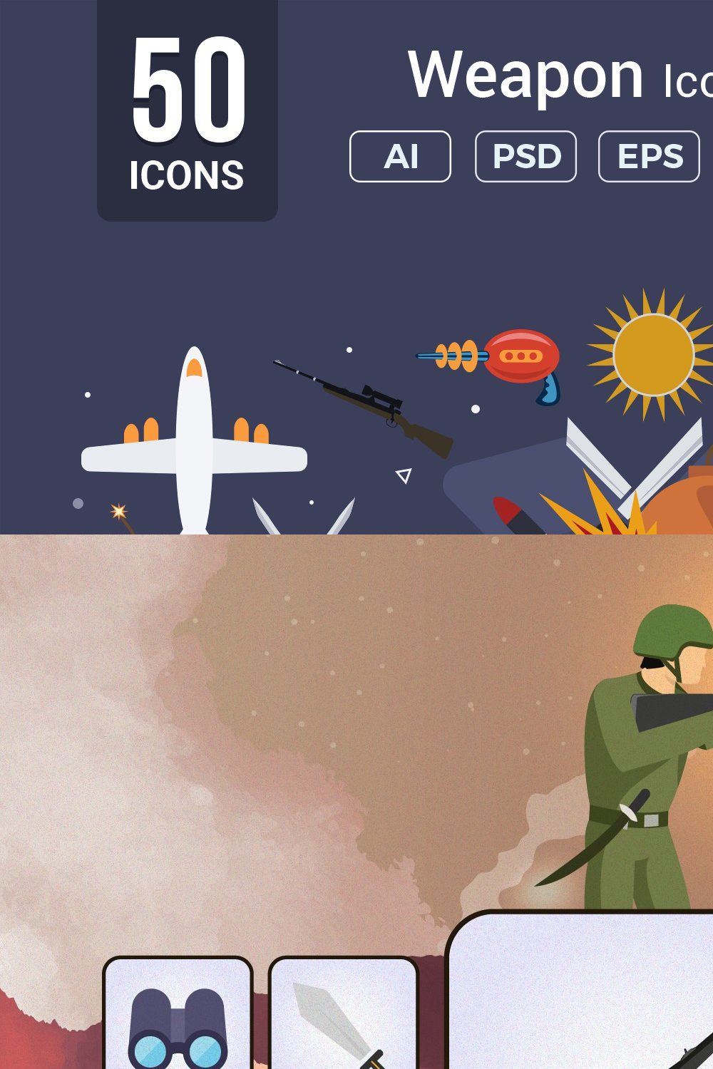 Flat Icons Gaming Weapons Pack V2 pinterest preview image.