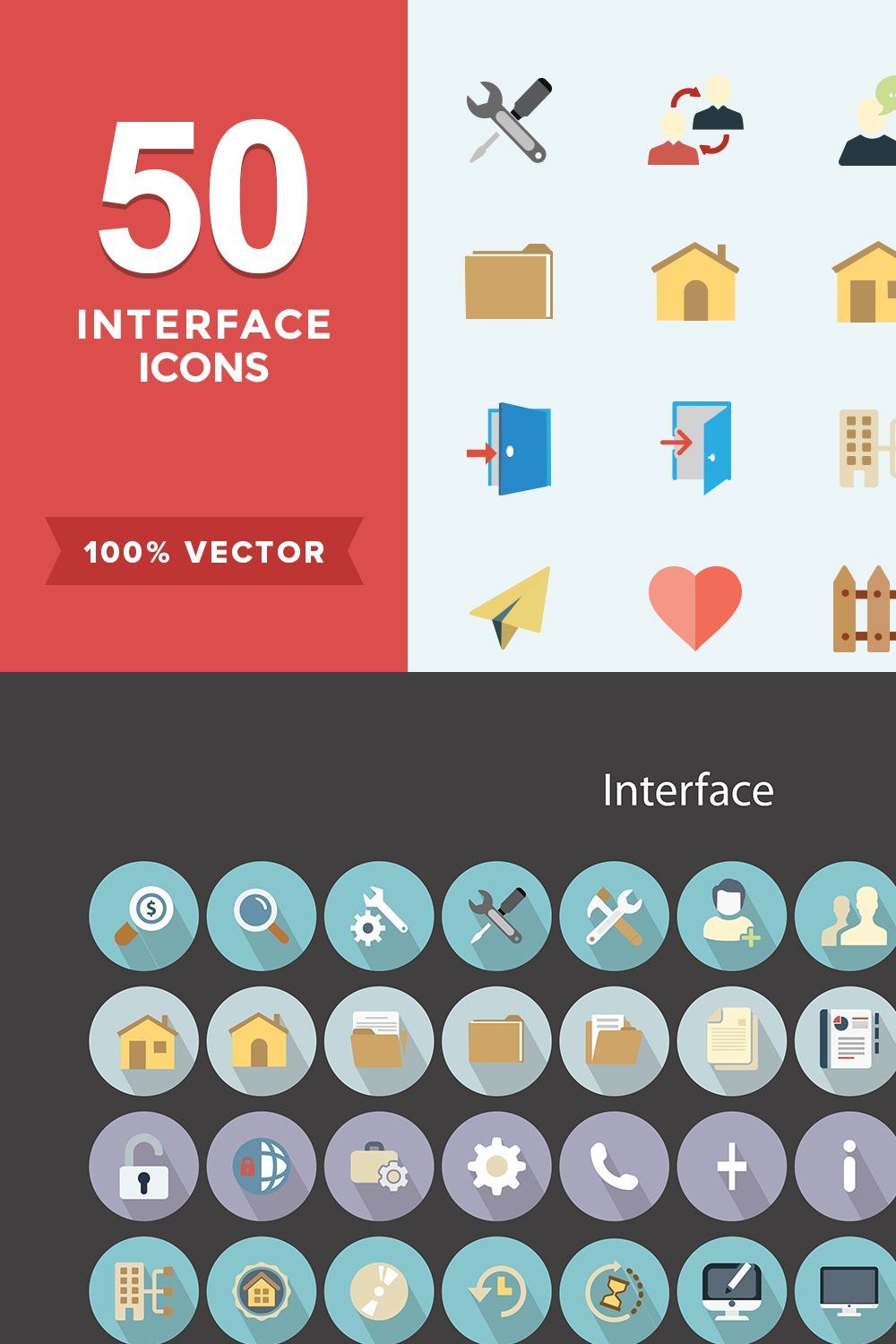 Flat Icons Interface Set pinterest preview image.