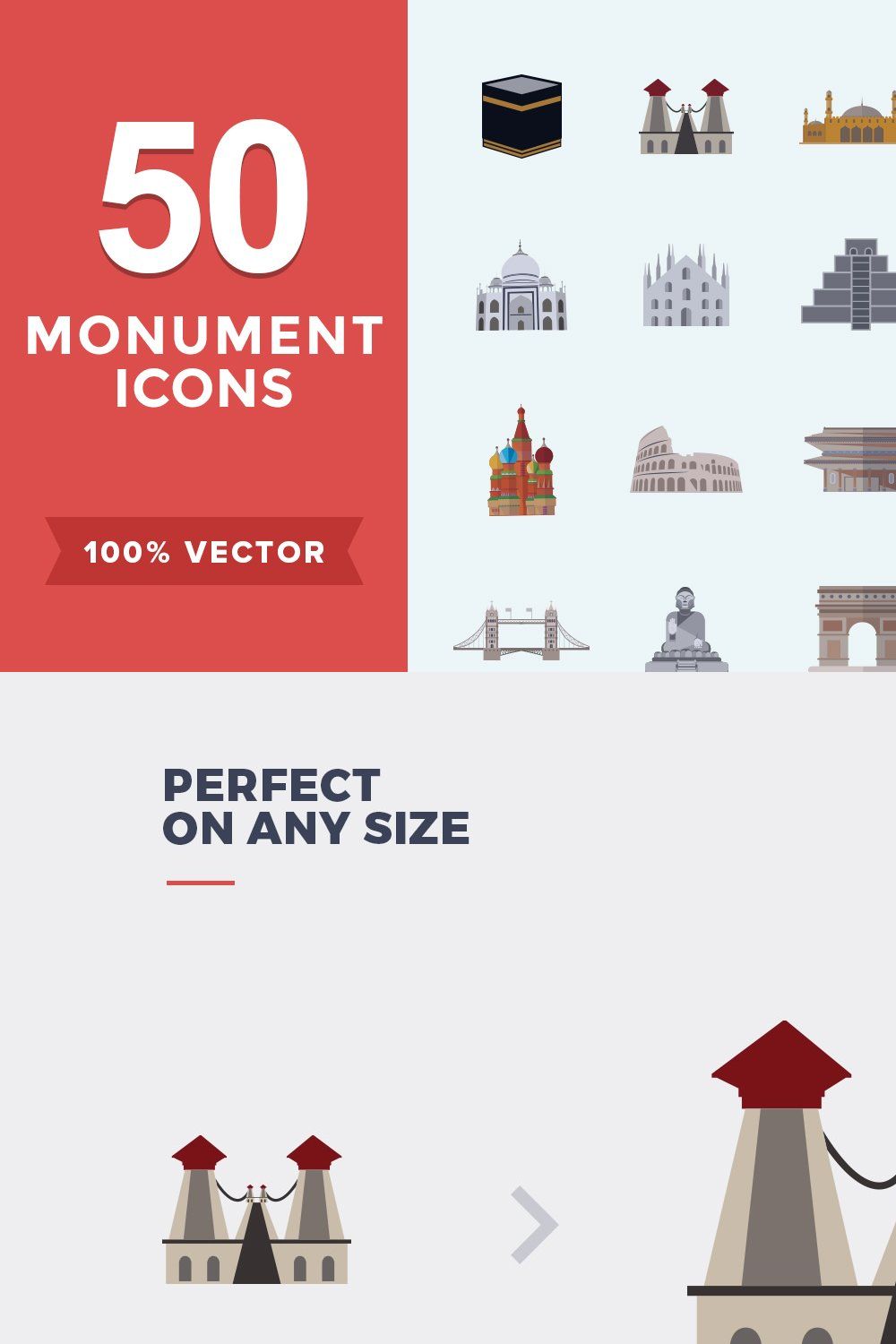 Flat Icons Monuments Set pinterest preview image.