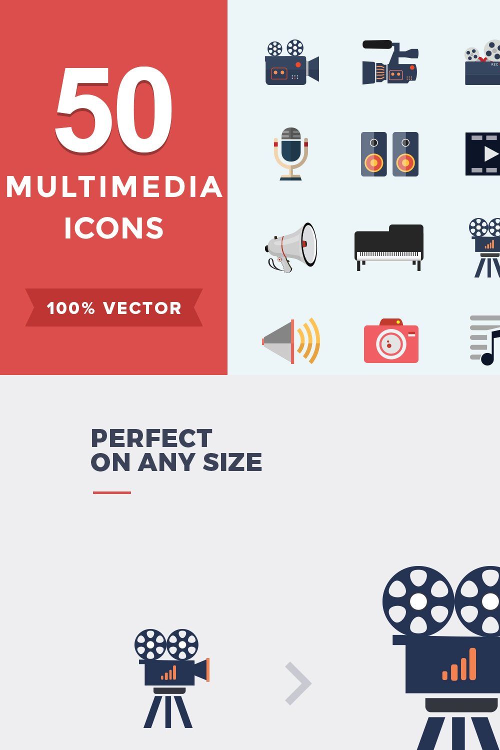 Flat Icons Multimedia Set pinterest preview image.