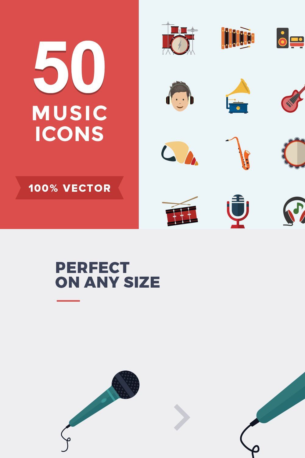 Flat Icons Music Set pinterest preview image.